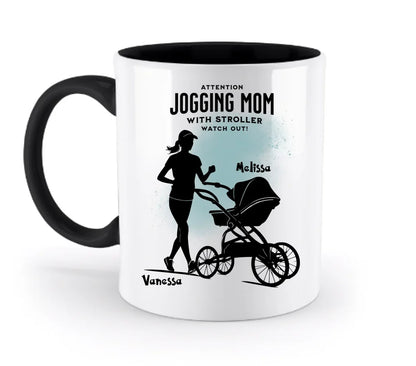 Jogging Mom mit Kinderwagen • Mama + Text • Wunschnamen • zweifarbige Tasse spülmaschinengeeignet • Exklusivdesign • personalisiert