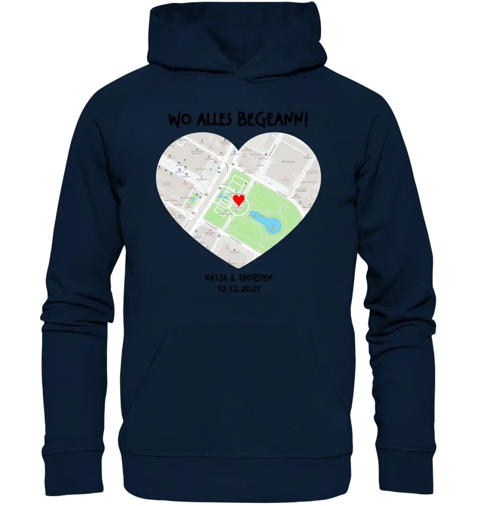 Karten-Generator mit echtem Ort und deinem Text • Karte • Maps • Unisex Premium Hoodie XS-5XL aus Bio-Baumwolle für Damen & Herren • Exklusivdesign • personalisiert