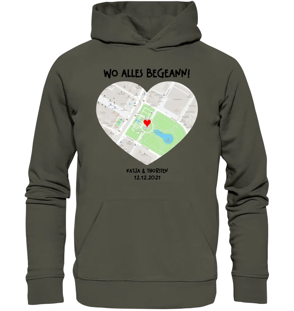 Karten-Generator mit echtem Ort und deinem Text • Karte • Maps • Unisex Premium Hoodie XS-5XL aus Bio-Baumwolle für Damen & Herren • Exklusivdesign • personalisiert