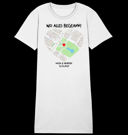 Karten-Generator mit echtem Ort und deinem Text • Karte • Maps • Ladies Premium T-Shirt Kleid aus Bio-Baumwolle S-2XL • Exklusivdesign • personalisiert