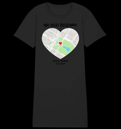 Karten-Generator mit echtem Ort und deinem Text • Karte • Maps • Ladies Premium T-Shirt Kleid aus Bio-Baumwolle S-2XL • Exklusivdesign • personalisiert