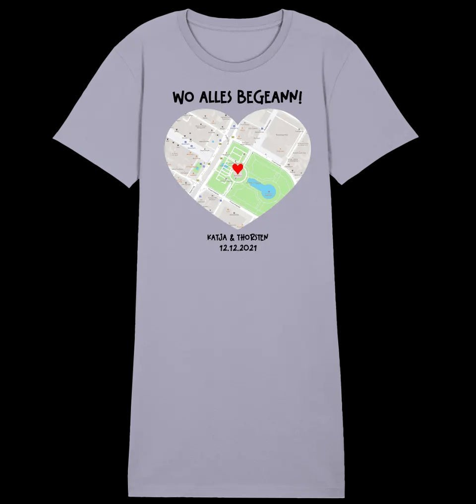 Karten-Generator mit echtem Ort und deinem Text • Karte • Maps • Ladies Premium T-Shirt Kleid aus Bio-Baumwolle S-2XL • Exklusivdesign • personalisiert