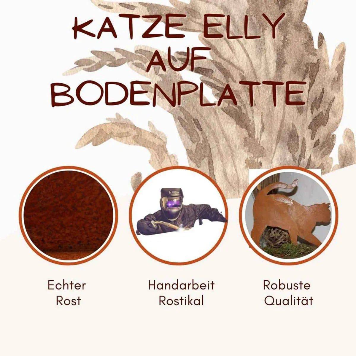 Katze "Elly" | auf Bodenplatte | Edelrost Metalldeko Figur