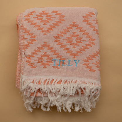 Kilim Orange Handwoven • türkisches Handtuch / Hamamtuch