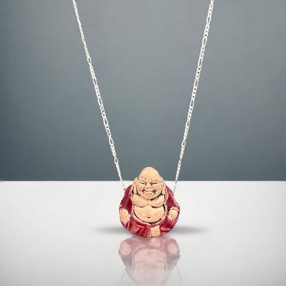 Lachender Buddha aus Keramik an 925 Sterling Silberkette - K925-73