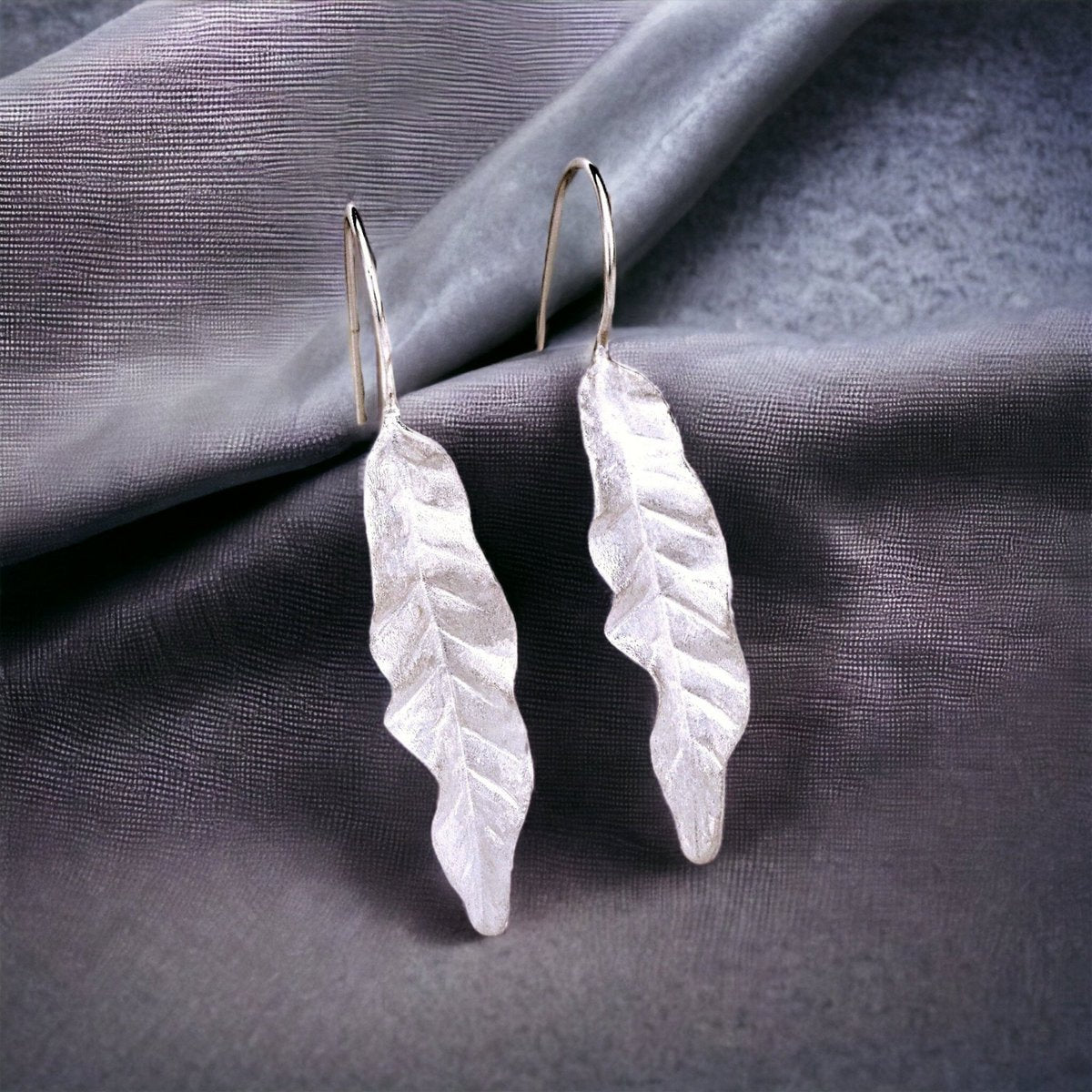 Lange Blätter Ohrringe - 925 Sterling Silber Ohrhänger - Eleganter Naturschmuck - OHR925-122