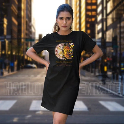 Lebe den Moment • 4 Versionen • Ladies Premium T-Shirt Kleid aus Bio-Baumwolle S-2XL • Exklusivdesign • personalisiert