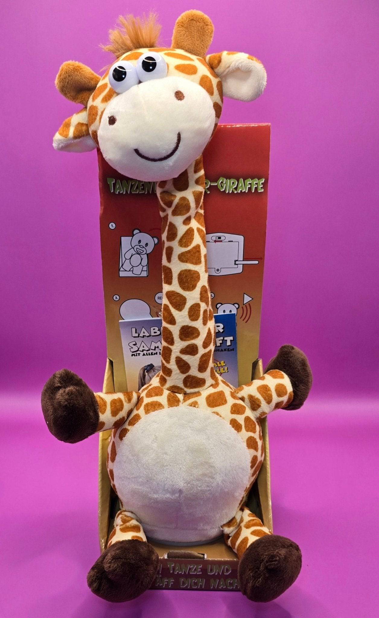 Lustige Laber-Giraffe GERTRUD, die alles nachplappert • tanzender Hals • inkl. Batterien • 9x30 cm • Labertiere