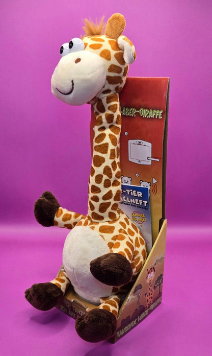 Lustige Laber-Giraffe GERTRUD, die alles nachplappert • tanzender Hals • inkl. Batterien • 9x30 cm • Labertiere