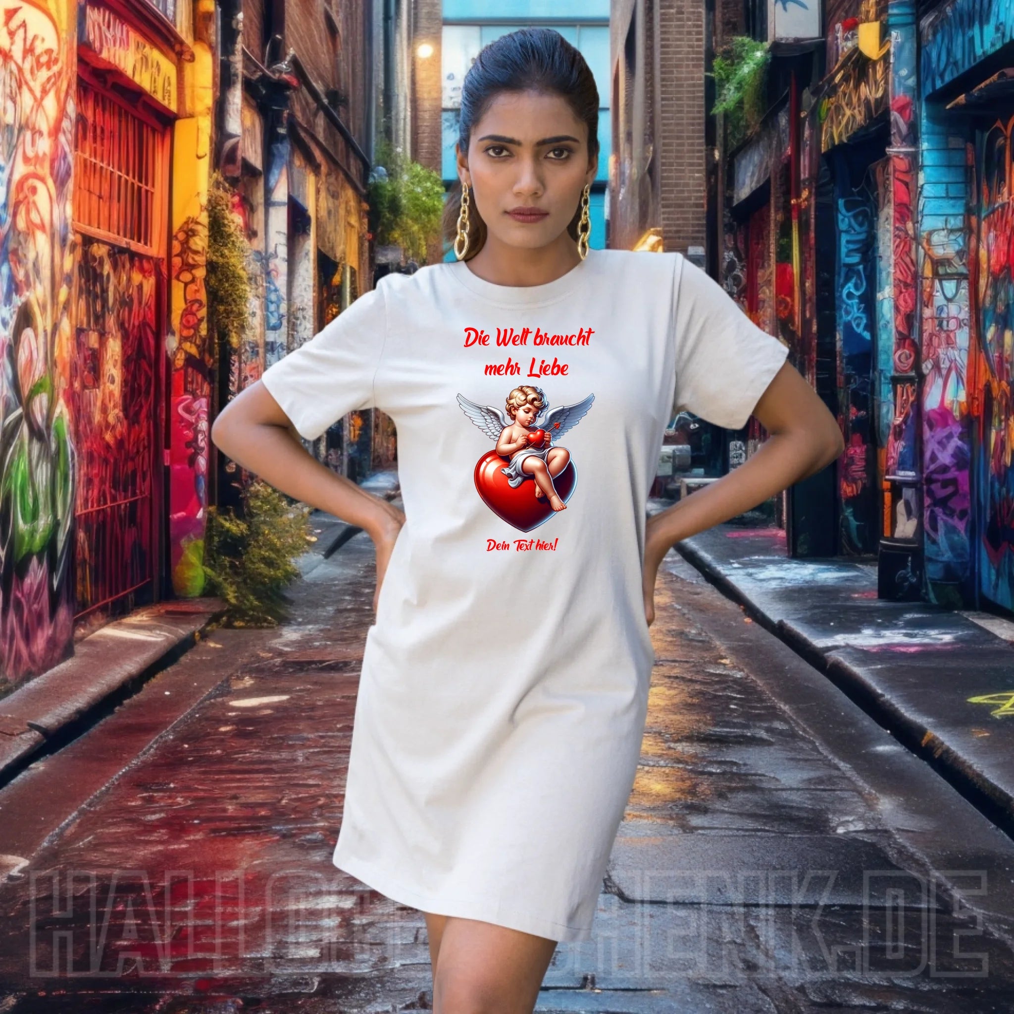 Mehr Liebe • Valentinstag • Ladies Premium T-Shirt Kleid aus Bio-Baumwolle S-2XL • Exklusivdesign • personalisiert