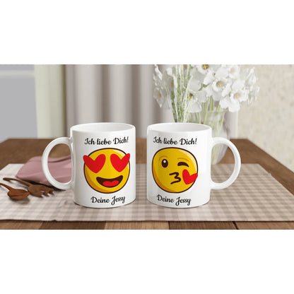 Mit 3D-Vorschau: Love Emoticon Herz • personalisierbar • zweifarbige Tasse • spülmaschinengeeignet