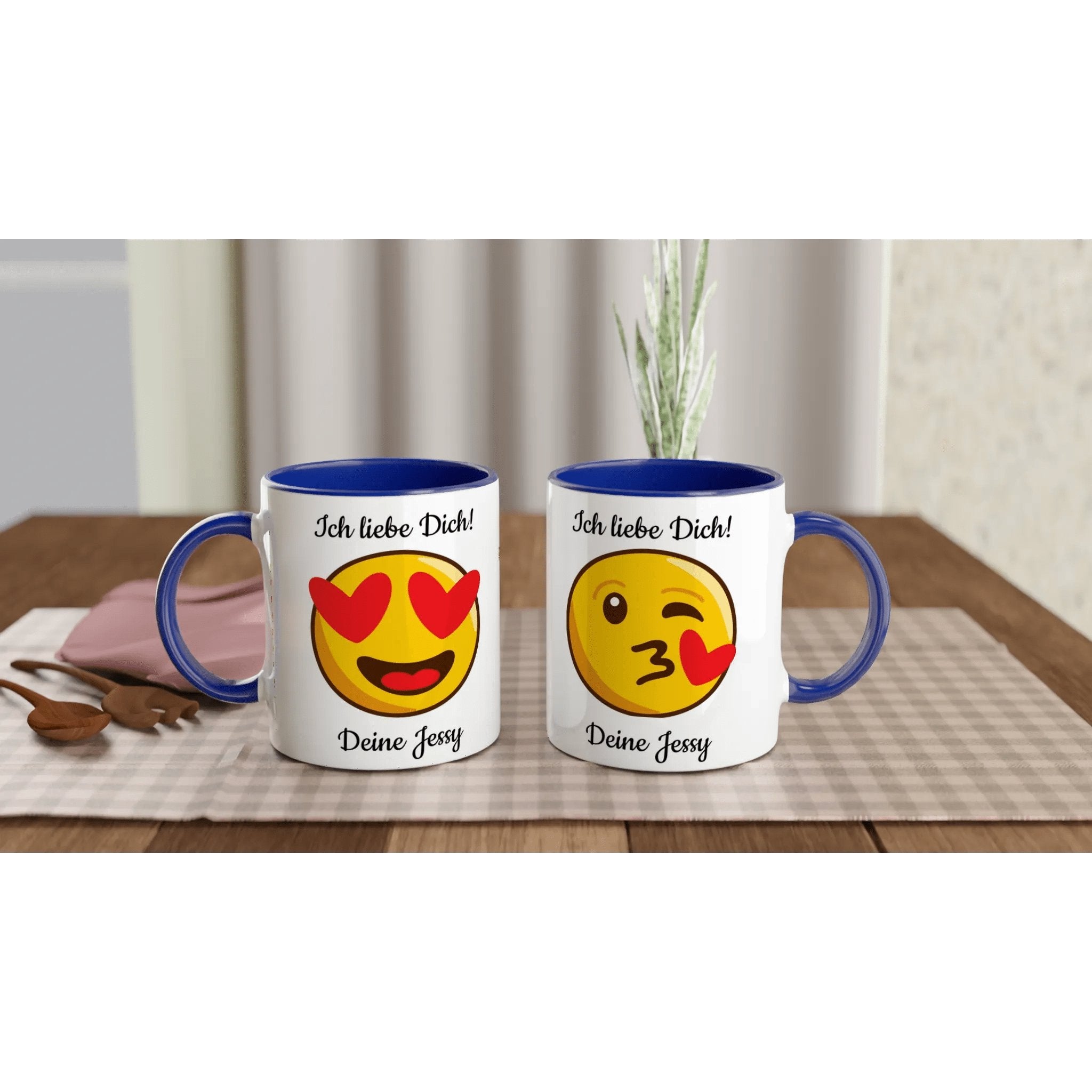 Mit 3D-Vorschau: Love Emoticon Herz • personalisierbar • zweifarbige Tasse • spülmaschinengeeignet