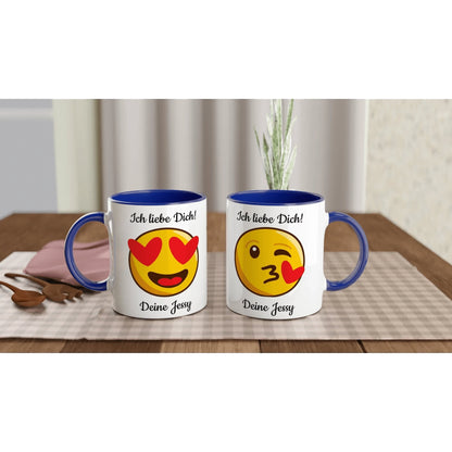 Mit 3D-Vorschau: Love Emoticon Herz • personalisierbar • zweifarbige Tasse • spülmaschinengeeignet