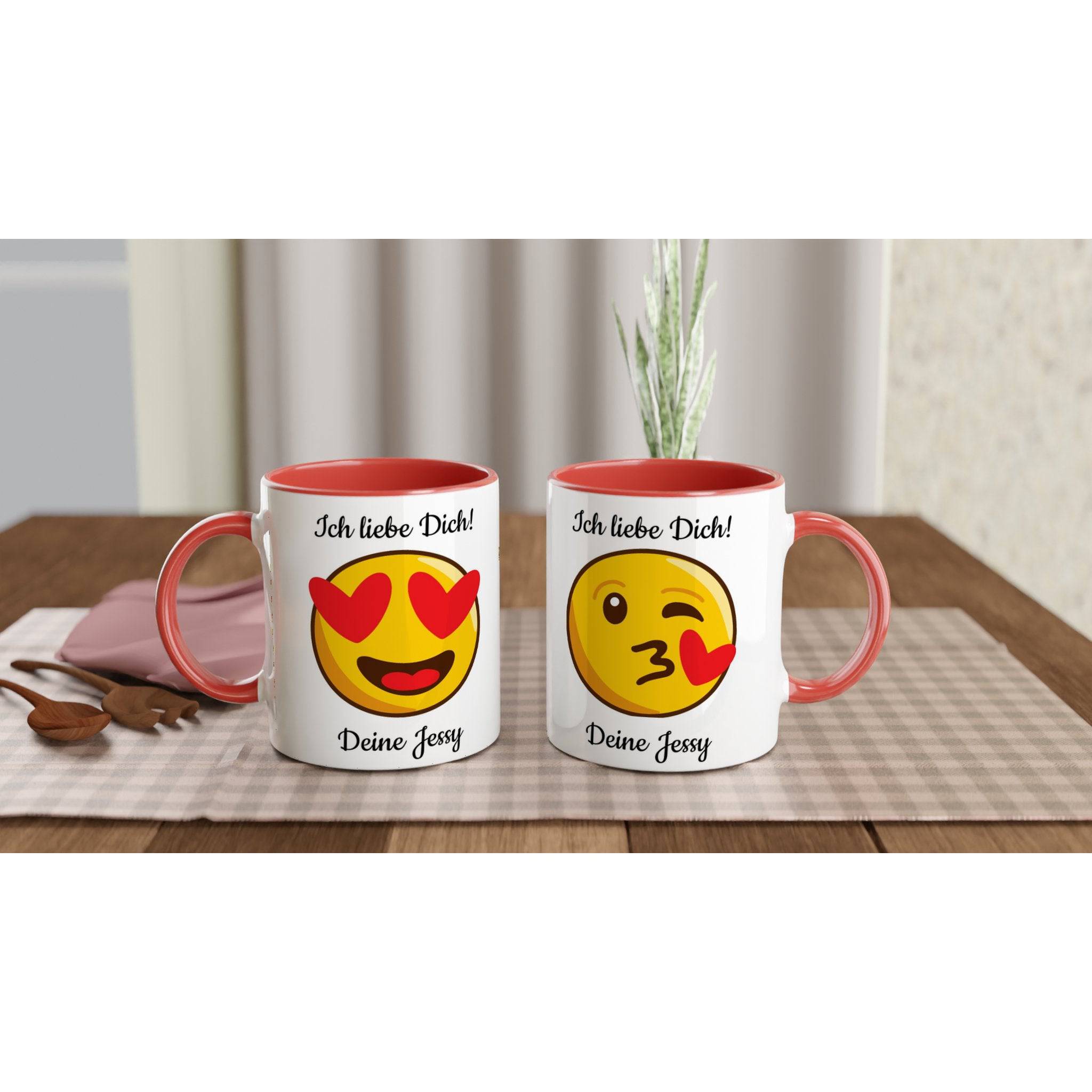 Mit 3D-Vorschau: Love Emoticon Herz • personalisierbar • zweifarbige Tasse • spülmaschinengeeignet