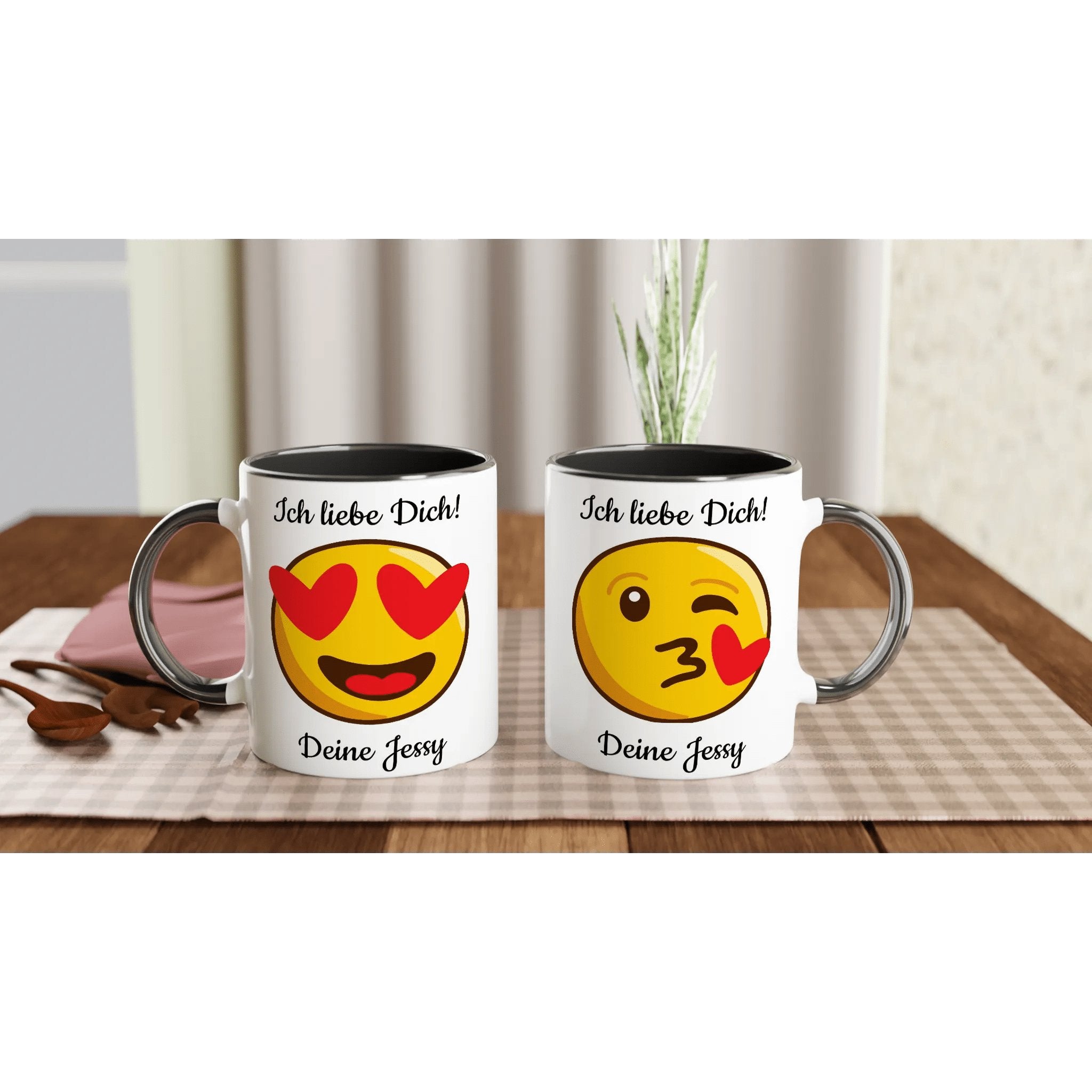 Mit 3D-Vorschau: Love Emoticon Herz • personalisierbar • zweifarbige Tasse • spülmaschinengeeignet