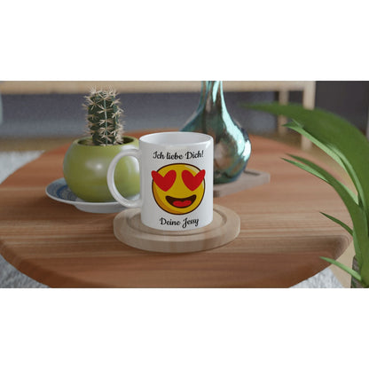 Mit 3D-Vorschau: Love Emoticon Herz • personalisierbar • zweifarbige Tasse • spülmaschinengeeignet