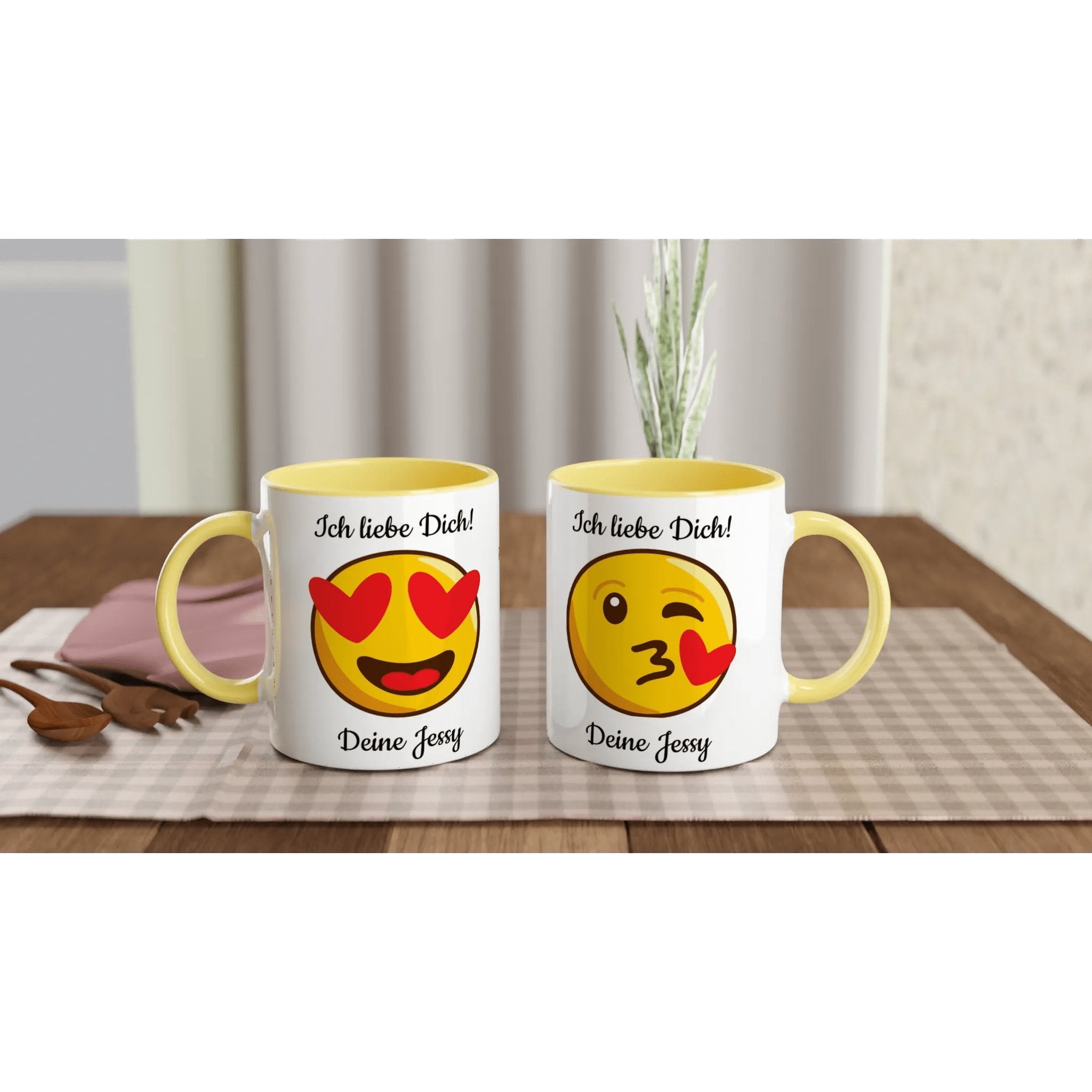 Mit 3D-Vorschau: Love Emoticon Herz • personalisierbar • zweifarbige Tasse • spülmaschinengeeignet