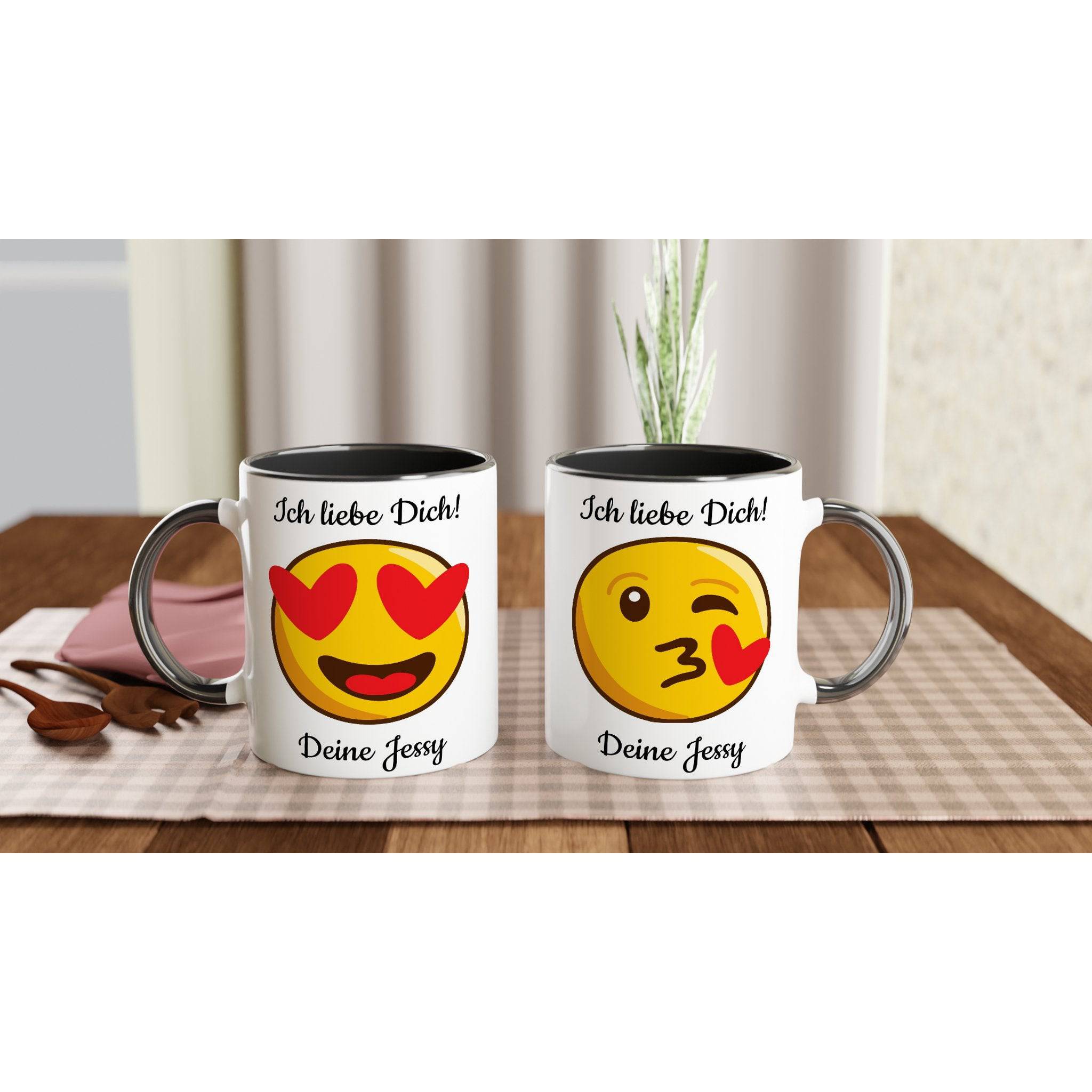 Mit 3D-Vorschau: Love Emoticon Herz • personalisierbar • zweifarbige Tasse • spülmaschinengeeignet