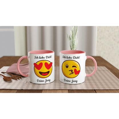 Mit 3D-Vorschau: Love Emoticon Herz • personalisierbar • zweifarbige Tasse • spülmaschinengeeignet