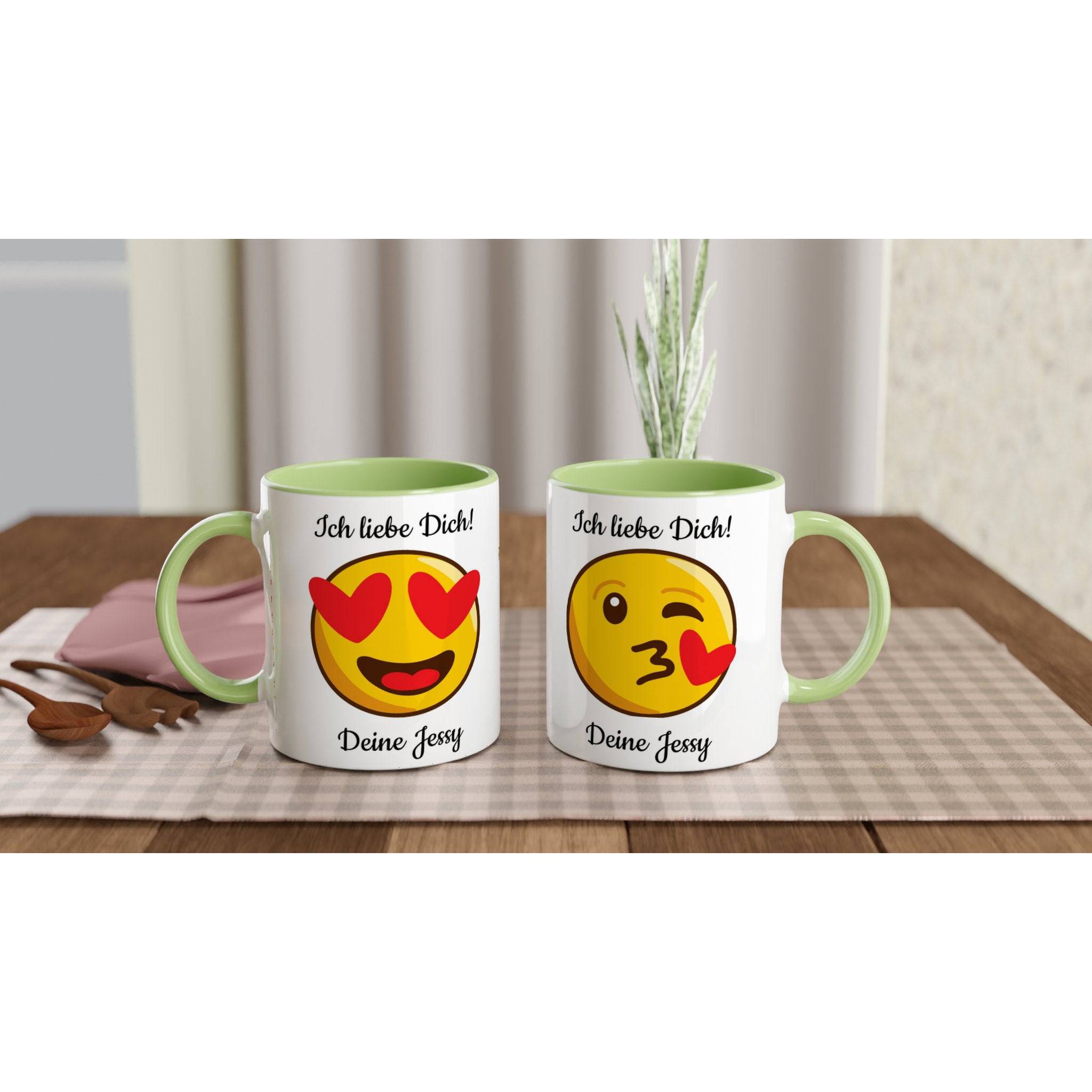 Mit 3D-Vorschau: Love Emoticon Herz • personalisierbar • zweifarbige Tasse • spülmaschinengeeignet