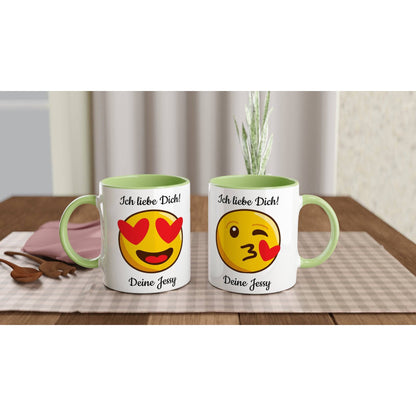 Mit 3D-Vorschau: Love Emoticon Herz • personalisierbar • zweifarbige Tasse • spülmaschinengeeignet