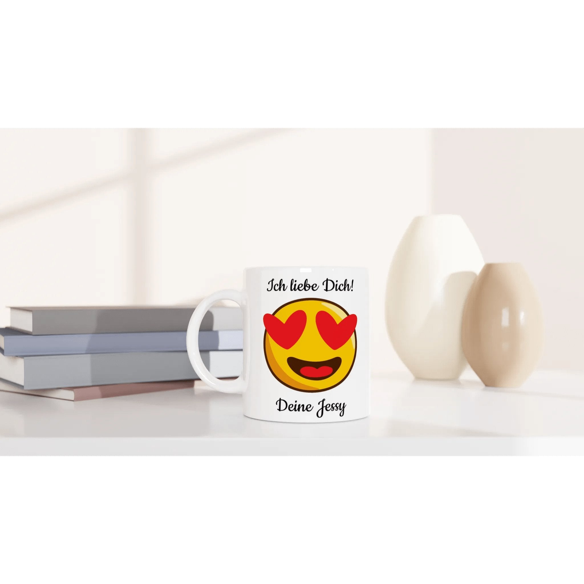 Mit 3D-Vorschau: Love Emoticon Herz • personalisierbar • zweifarbige Tasse • spülmaschinengeeignet