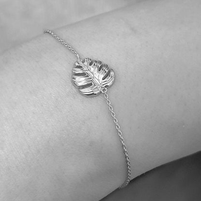 Monstera Blatt Armband - 925 Sterling Silber Exotisch Pflanzen Schmuck - ARM925-34