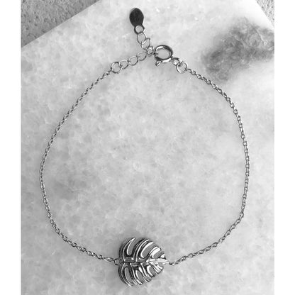 Monstera Blatt Armband - 925 Sterling Silber Exotisch Pflanzen Schmuck - ARM925-34