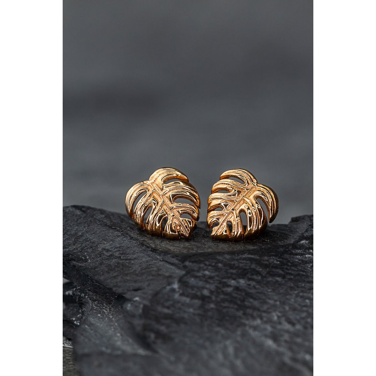 Monstera Blatt Ohrstecker - 925 Sterling Rosegold Vergoldet - Exotische Blätter Schmuck - OHR925-89