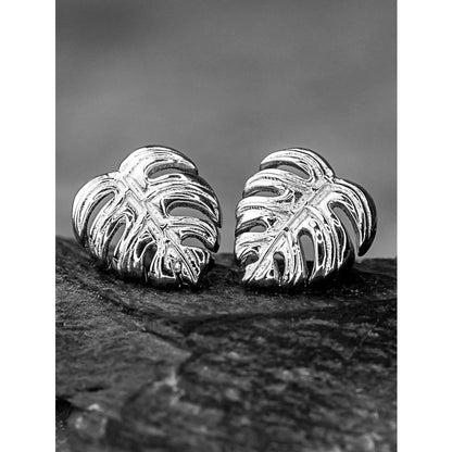 Monstera Blätter Ohrstecker - 925 Sterling Silber - Exotische Blätter Schmuck - OHR925-45