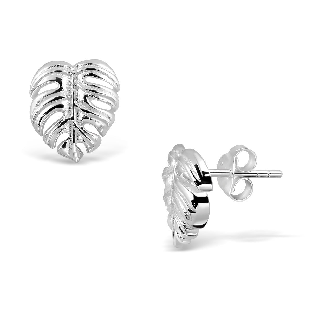 Monstera Blätter Ohrstecker - 925 Sterling Silber - Exotische Blätter Schmuck - OHR925-45