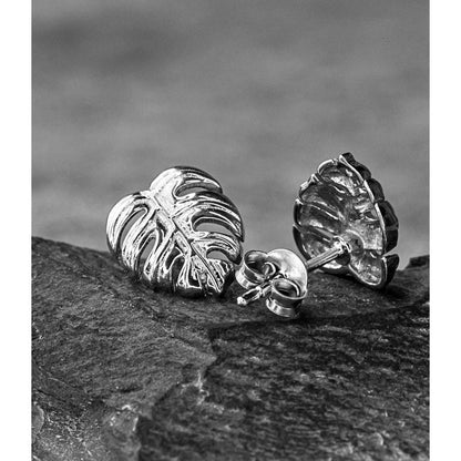 Monstera Blätter Ohrstecker - 925 Sterling Silber - Exotische Blätter Schmuck - OHR925-45