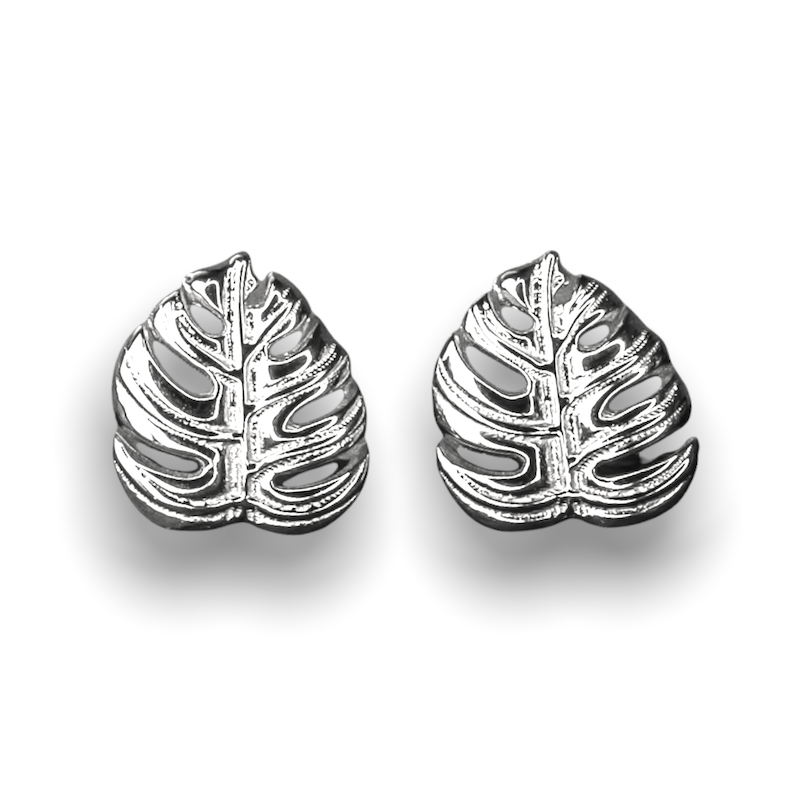 Monstera Blätter Ohrstecker - 925 Sterling Silber - Exotische Blätter Schmuck - OHR925-45