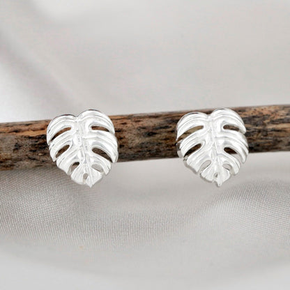 Monstera Blätter Ohrstecker - 925 Sterling Silber - Exotische Blätter Schmuck - OHR925-45