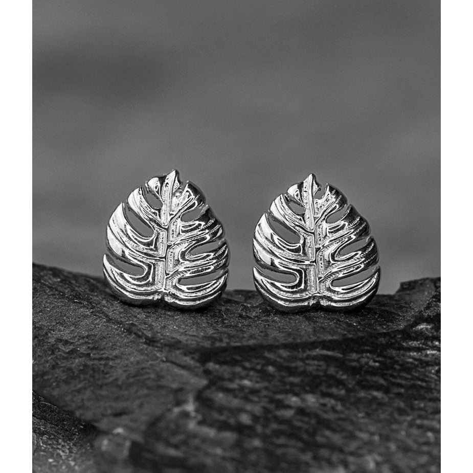 Monstera Blätter Ohrstecker - 925 Sterling Silber - Exotische Blätter Schmuck - OHR925-45