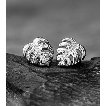 Monstera Blätter Ohrstecker - 925 Sterling Silber - Exotische Blätter Schmuck - OHR925-45