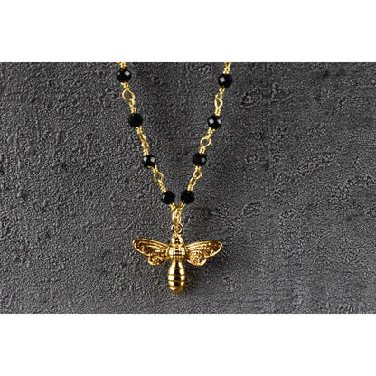 Onyx Edelsteinkette mit Bienen Anhänger Gold - VIK-03