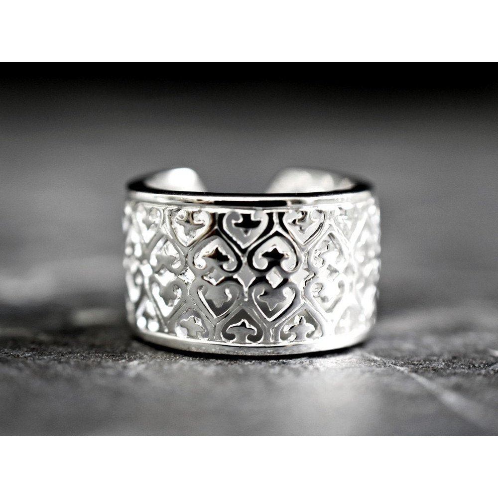 Ornamentaler 925 Sterling Silber Ring im Orient Stil - Größenverstellbarer Statement Ring - RG925-15