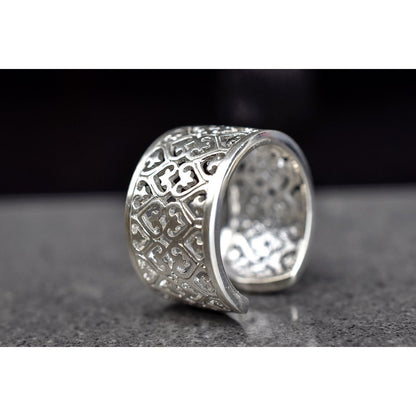 Ornamentaler 925 Sterling Silber Ring im Orient Stil - Größenverstellbarer Statement Ring - RG925-15