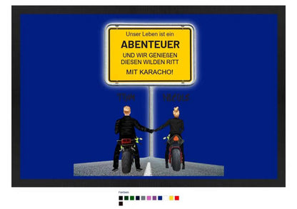 Ortsschild-Designer mit Motorrad-Couple • Fußmatte mit Gummirand 60x40 cm in 12 Farben