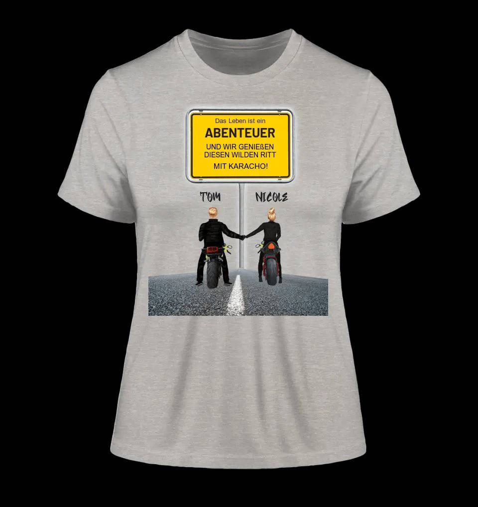 Ortsschild-Designer mit Motorrad-Couple • Ladies Premium T-Shirt XS-2XL aus Bio-Baumwolle für Damen