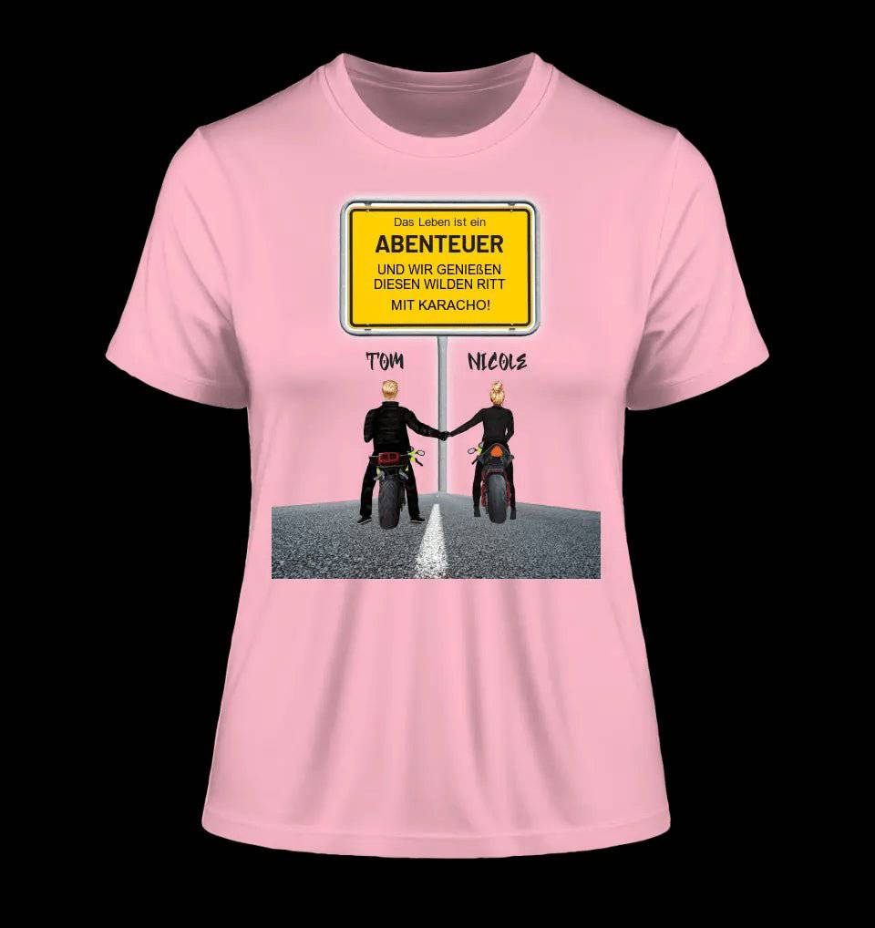 Ortsschild-Designer mit Motorrad-Couple • Ladies Premium T-Shirt XS-2XL aus Bio-Baumwolle für Damen