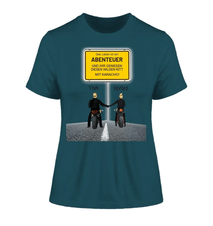 Ortsschild-Designer mit Motorrad-Couple • Ladies Premium T-Shirt XS-2XL aus Bio-Baumwolle für Damen