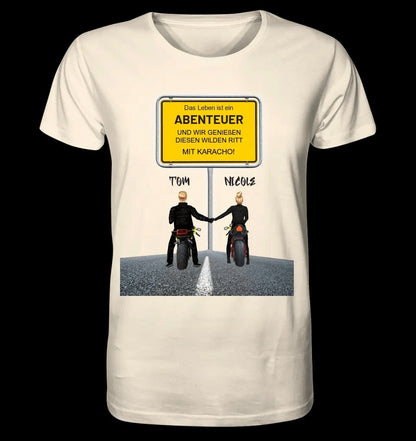 Ortsschild-Designer mit Motorrad-Couple • Unisex Premium T-Shirt XS-5XL aus Bio-Baumwolle für Damen & Herren