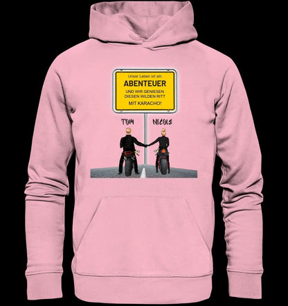 Ortsschild-Designer mit Motorrad-Couple • Unisex Premium Hoodie XS-5XL aus Bio-Baumwolle für Damen & Herren