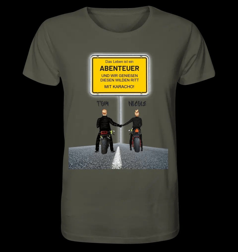 Ortsschild-Designer mit Motorrad-Couple • Unisex Premium T-Shirt XS-5XL aus Bio-Baumwolle für Damen & Herren