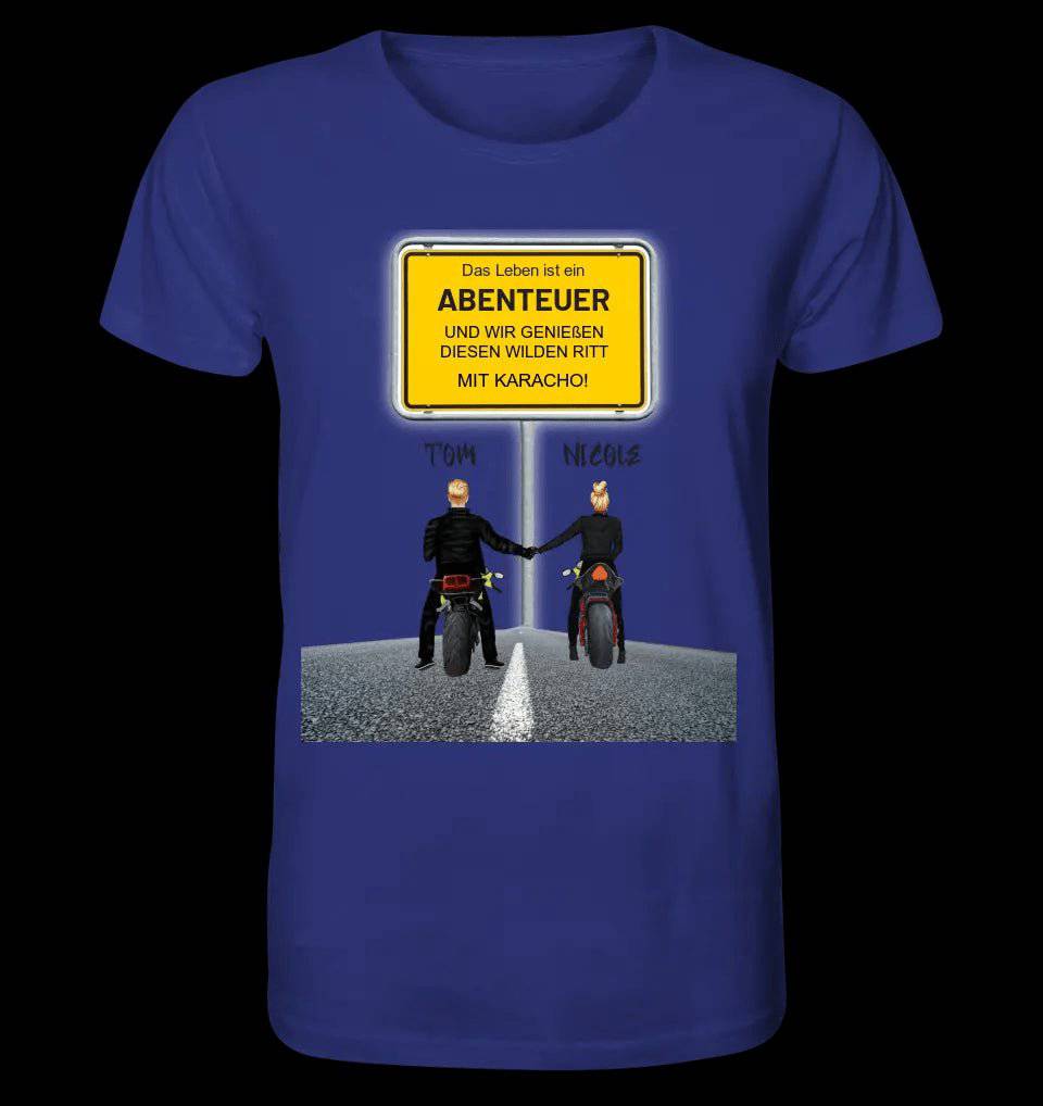 Ortsschild-Designer mit Motorrad-Couple • Unisex Premium T-Shirt XS-5XL aus Bio-Baumwolle für Damen & Herren