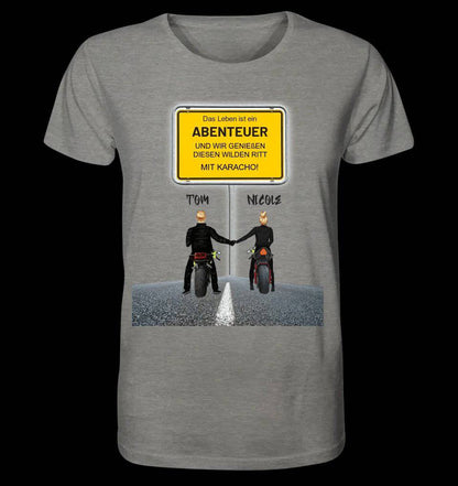 Ortsschild-Designer mit Motorrad-Couple • Unisex Premium T-Shirt XS-5XL aus Bio-Baumwolle für Damen & Herren