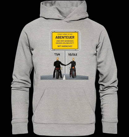 Ortsschild-Designer mit Motorrad-Couple • Unisex Premium Hoodie XS-5XL aus Bio-Baumwolle für Damen & Herren