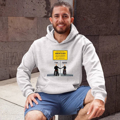 Ortsschild-Designer mit Motorrad-Couple • Unisex Premium Hoodie XS-5XL aus Bio-Baumwolle für Damen & Herren